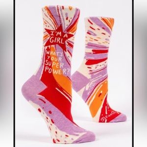 NWT "I'm a Girl. Whats Your Superpower?" Women's Crew Socks